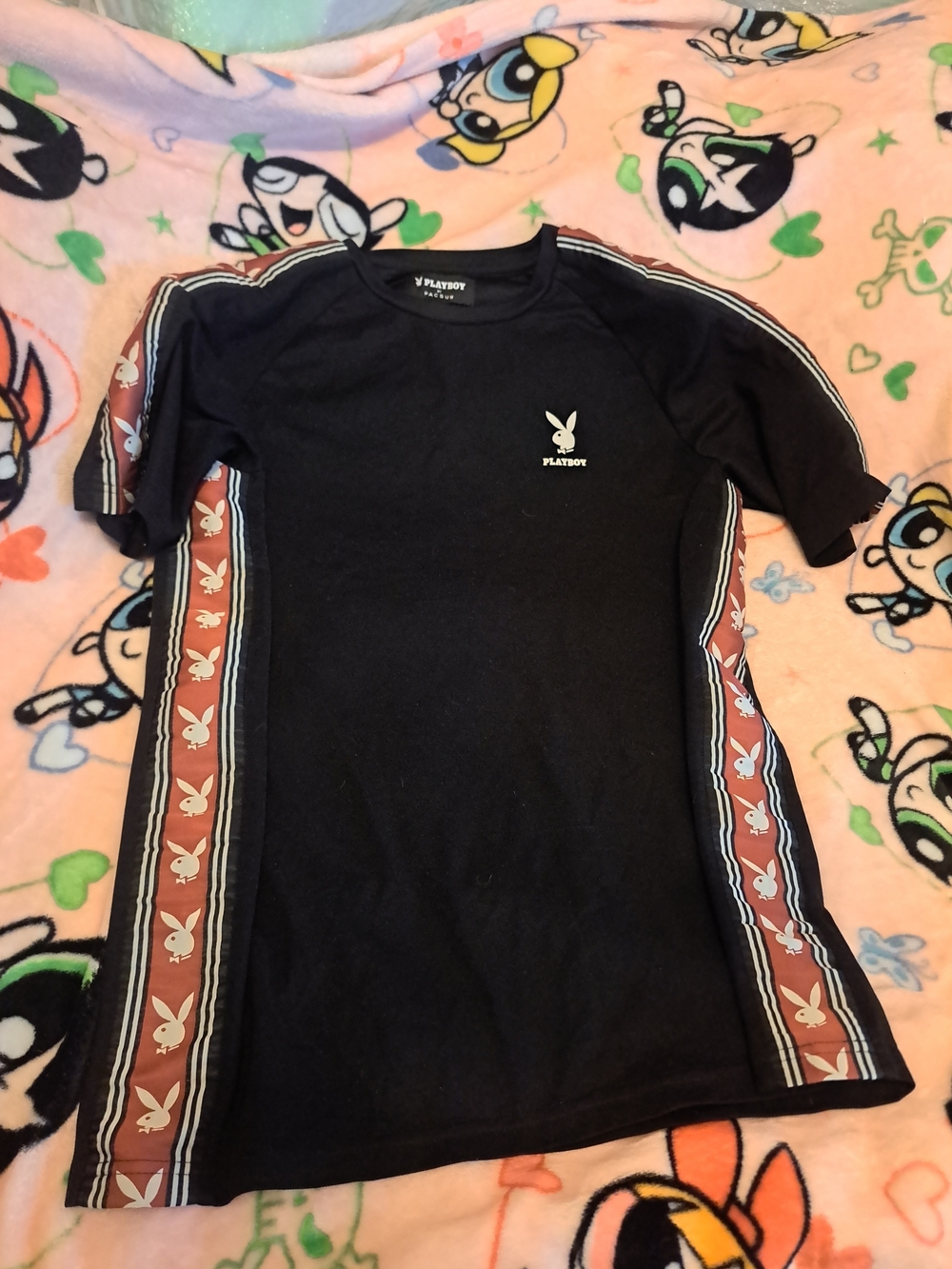 Playboy Black Tee with Bunny Tape Detail